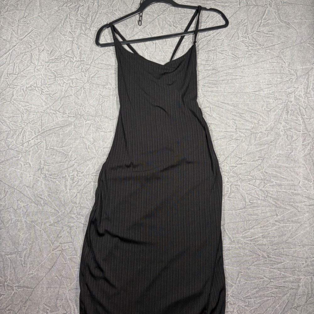 Zaful Maxi Dress Womens M Black Ribbed Open Tie Back Bodycon Sleeveless